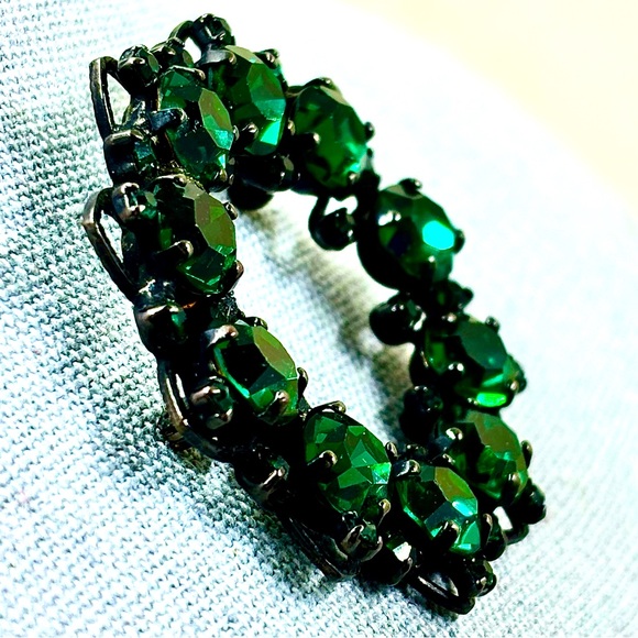 Vintage JOSEPH WARNER Green Rhinestone Brooch - Picture 2 of 6